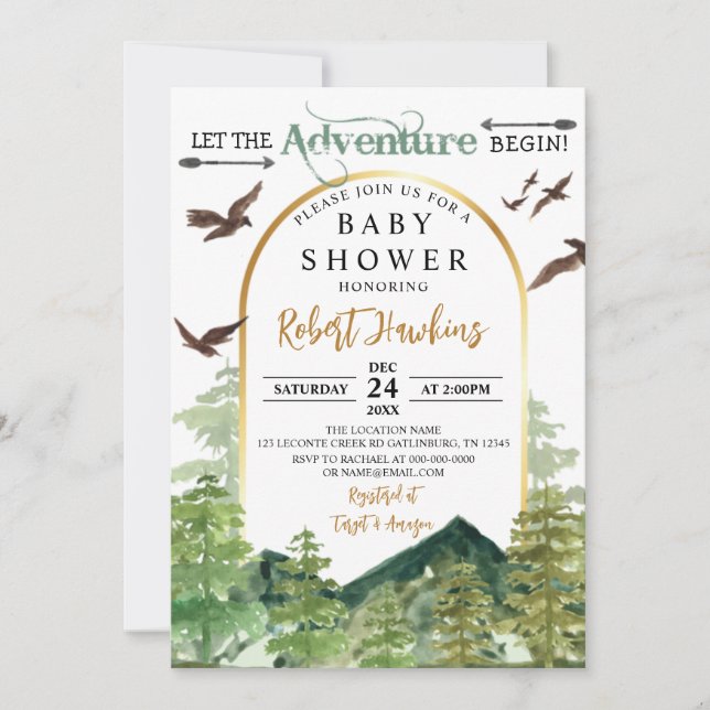 Invitation Pins laissent l'aventure commencer le Baby shower (Devant)