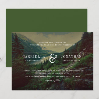 Invitation Pins romantiques, montagnes et lac | Mariage moder