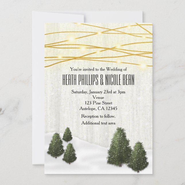 Invitation Pins rustiques Mariage hivernal Décembre Neige (Devant)