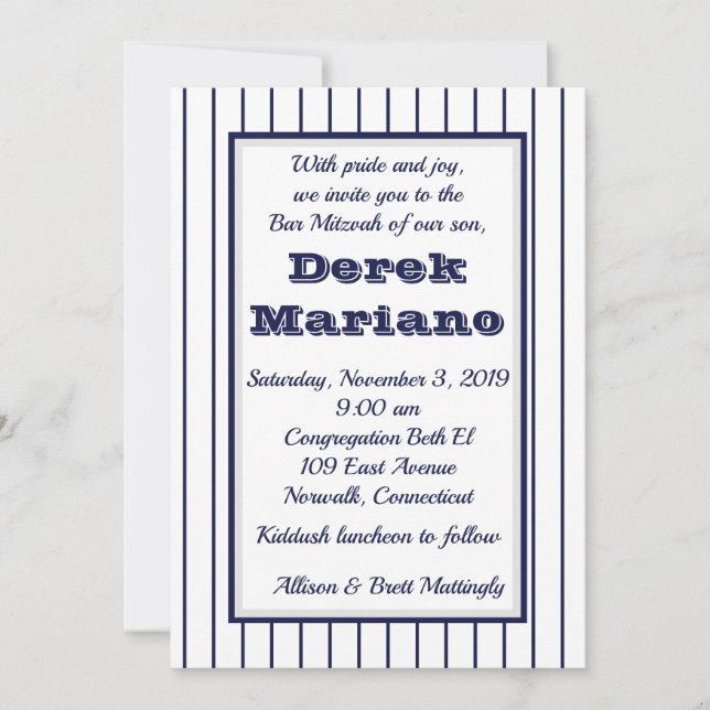 Invitation Pinstripe New York Bar Mitzvah (Devant)