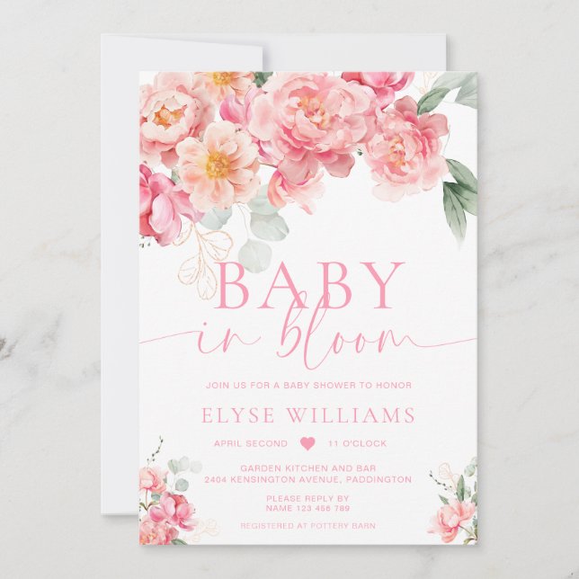 Invitation Piper Peony Floral Bébé Dans Le Baby shower En Fle (Devant)