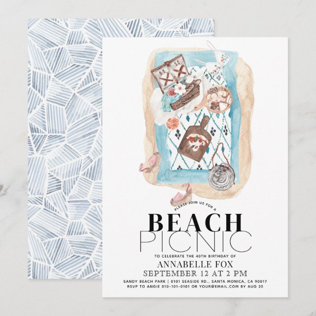 Invitation Pique-nique à la plage Adulte Anniversaire (Devant / Derrière)