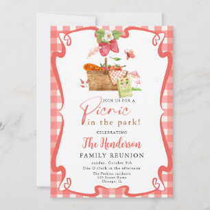 Invitation Pique-nique amusant rouge d'été dans le parc réuni