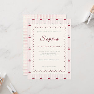 Invitation Pique-nique aux cerises d'été en dentelle pour 30e