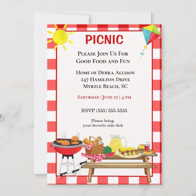 Invitation Pique-nique Barbecue Grillade (Devant)