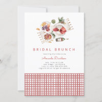 Pique-nique BBQ Red Plaid Aquarelle Bridal Brunch