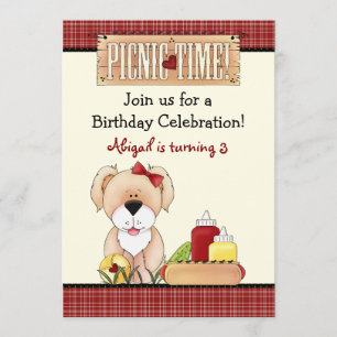 Invitation Pique-nique d'Anniversaire de Chien mignon ~ Fille