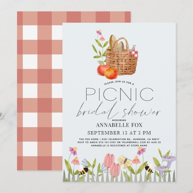 Invitation Pique-nique dans la Fête des mariées florale Park  (Devant / Derrière)