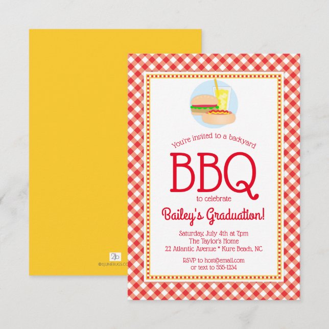 Invitation Pique-nique de la fête de graduation BBQ d'été (Devant / Derrière)