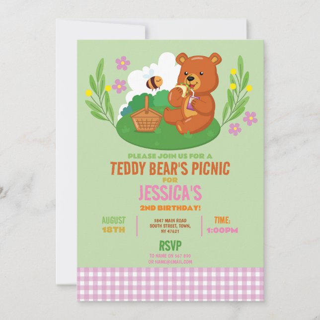 Invitation Pique-nique de Teddy Bear's Birthday Party Park ro (Devant)