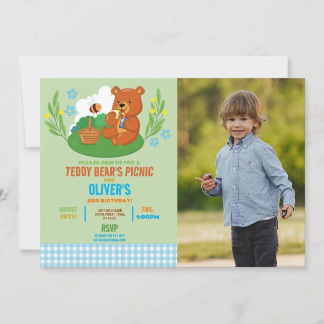 Invitation Pique-nique de Teddy Bear's Birthday Photo Park Bl (Devant)