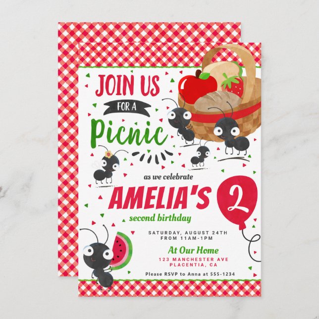 Invitation Pique-nique d'été dans le parc Fête d'anniversaire (Devant / Derrière)