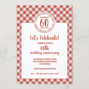 Invitation Pique-nique d'été motif carreaux rouges Fête