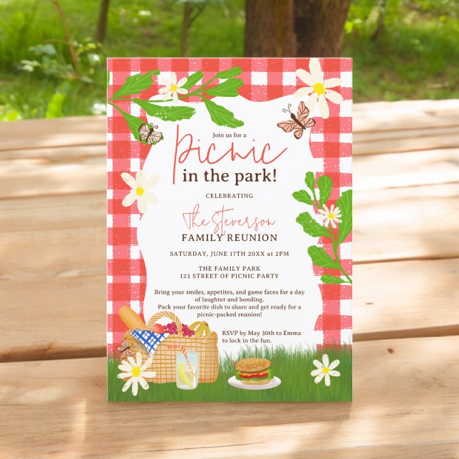 Invitation Pique-nique d'été pour les cool dans la réunion fa (Summer cool Fun Picnic in the park family reunion Invitation)