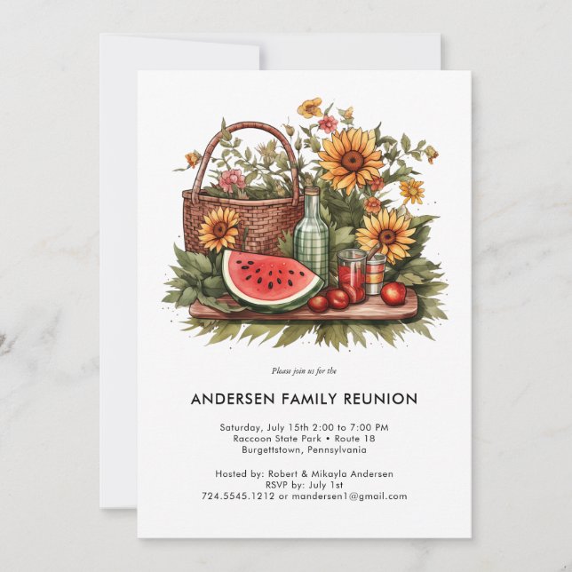 Invitation Pique-nique d'été - Retrouvailles familiales (Devant)