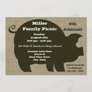 Invitation Pique-nique et barbecue Brown Hog