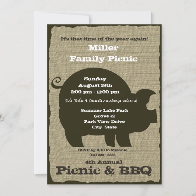 Invitation Pique-nique et barbecue Brown Hog (Devant)