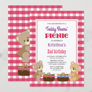 Invitation Pique-nique nounours fête d'anniversaire