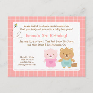 Invitation Pique-nique ourson mignon Fête d'anniversaire pour