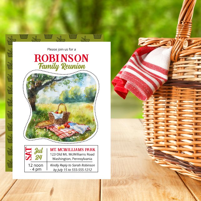 Invitation Pique-nique Plan Famille Réunion Célébration (Picnic Basket Scene Family Reunion Celebration Invitation)