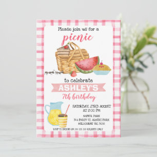 Invitation Pique-nique rose Plaid fête d'anniversaire