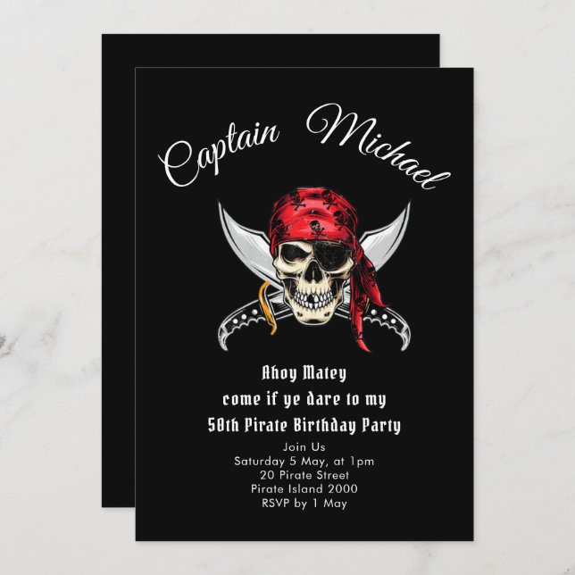 Invitation Pirate 50e fête d'anniversaire (Devant / Derrière)