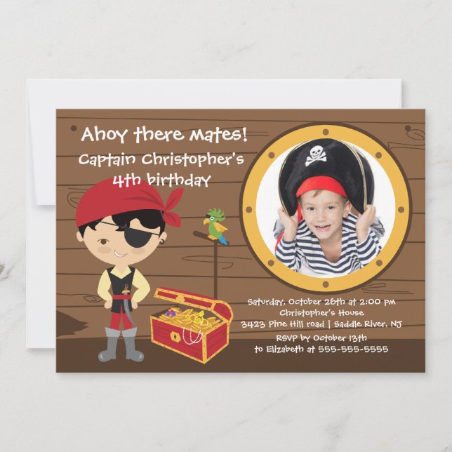 Invitation Pirate Ahoy Mates Boy Photo Party (Devant)