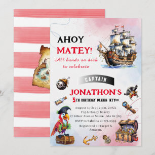 Invitation Pirate aquarelle fête d'anniversaire