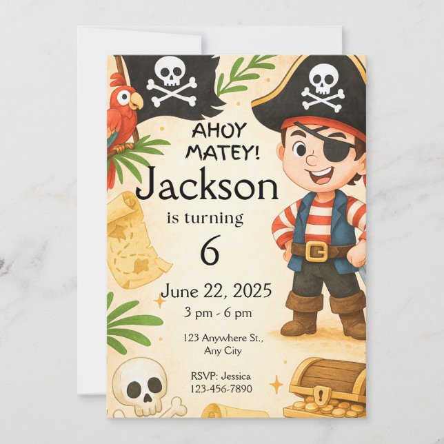 Invitation Pirate Birthday Invitation, Editable Kids Party (Devant)