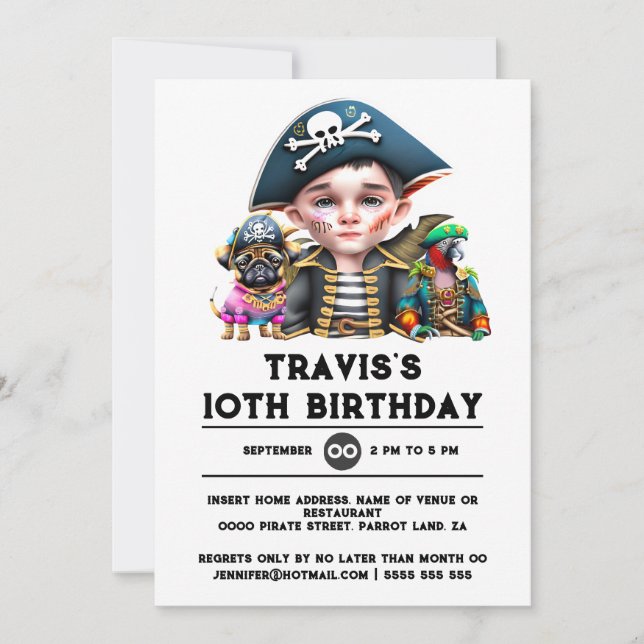 Invitation Pirate capitaine drôles animaux crâne croisés (Devant)