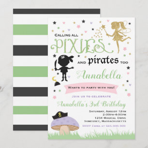 Invitation Pirate de fée d'invitation d'anniversaire de lutin