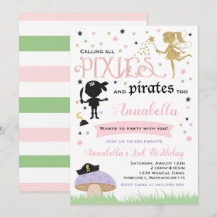 Invitation Pirate de fée d'invitation d'anniversaire de lutin