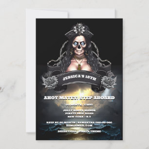 Invitation Pirate femme orageuse océan thème d'anniversaire