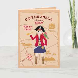 Invitation Pirate Girl Treasure Map Amusant Anniversaire Fête