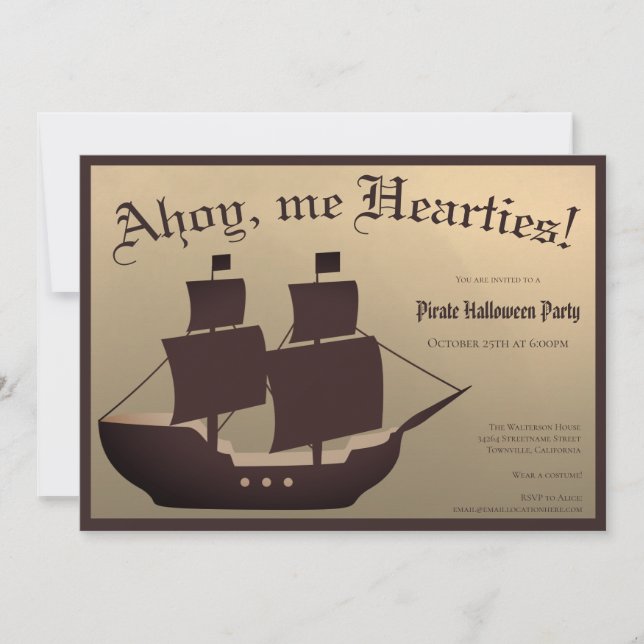 Invitation Pirate Halloween Costume Party Livraison Gold Brow (Devant)
