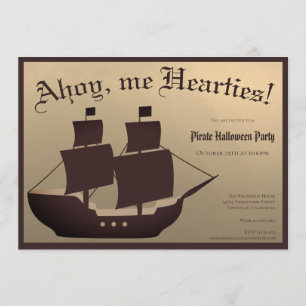 Invitation Pirate Halloween Costume Party Navire Brown Gold