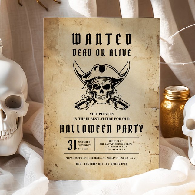 Invitation Pirate Halloween Party (Pirate Skull Halloween Party Invitation)