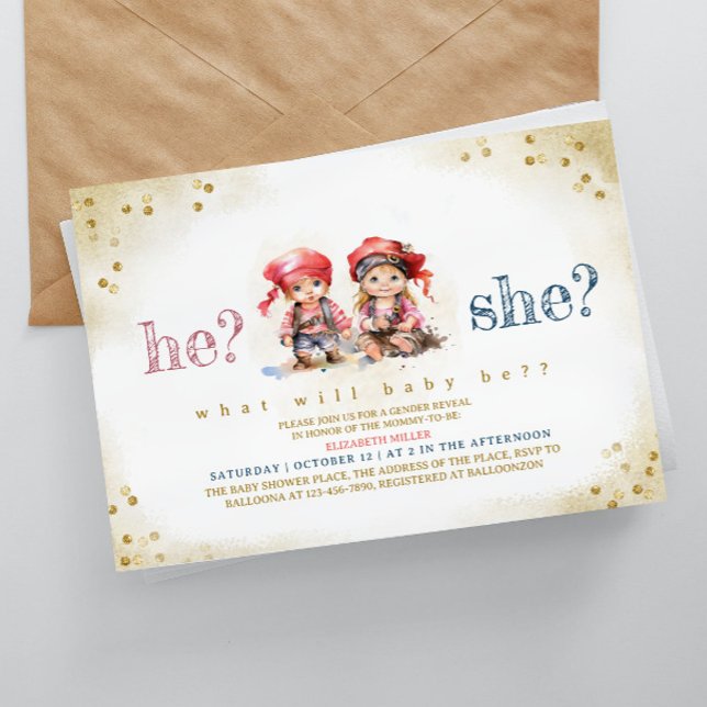 Invitation Pirate Kids Lui Ou Elle Sexe Révéler Baby shower (Créateur téléchargé)