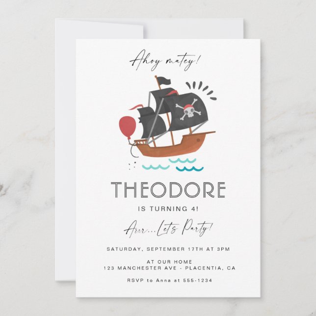 Invitation Pirate moderne fête d'anniversaire Enfants Invitat (Devant)
