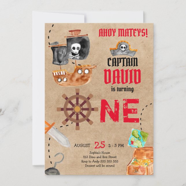 Invitation Pirate Premier anniversaire Boy 1er anniversaire (Devant)