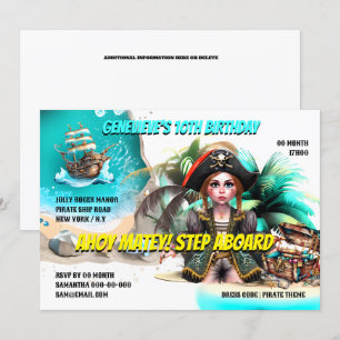 Invitation Pirate thème anniversaire fille capitaine trésor c
