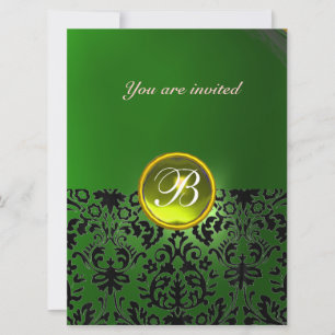 Invitation PIRRE DAMASQUÉE MONOGRAMME jaune vert