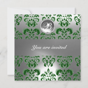 INVITATION PIRRE MONOGRAMME EN PIERRE GEMME EN DAMAS VERT ET 