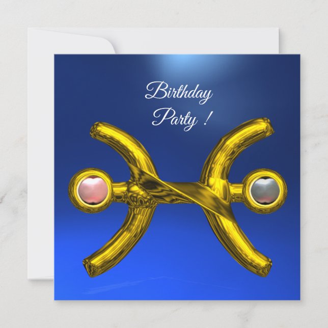 Invitation PISCES Gold Aqua Blue Zodiac fête d'anniversaire (Devant)