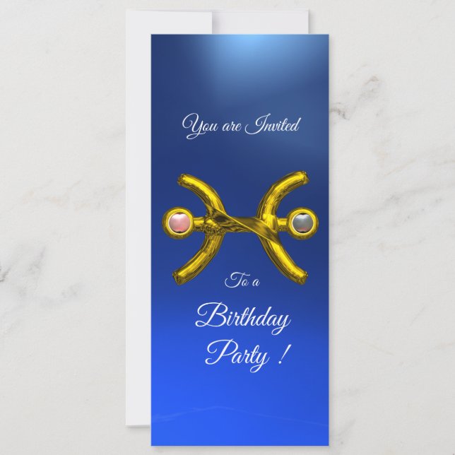 Invitation PISCES Gold Aqua Blue Zodiac fête d'anniversaire (Devant)