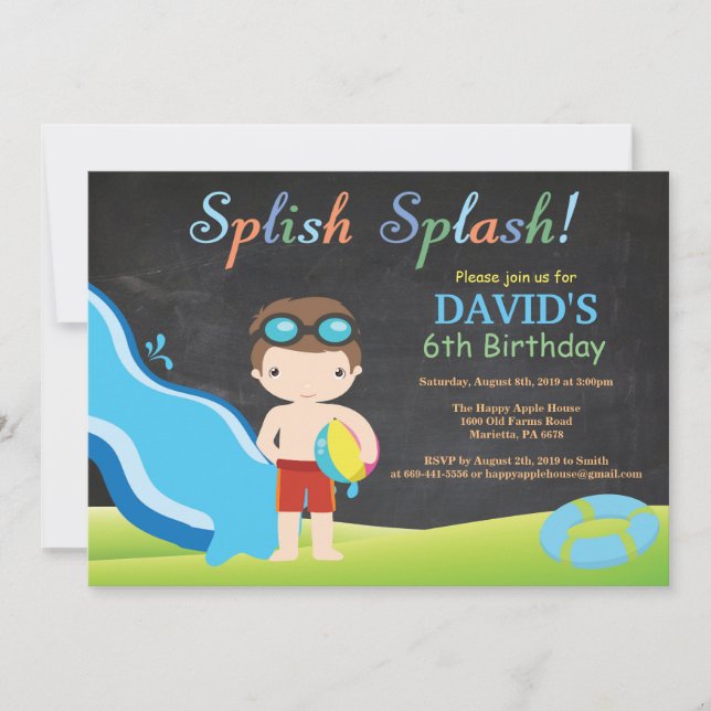 Invitation Piscine à glissière en tableau de bord d'eau fête  (Devant)