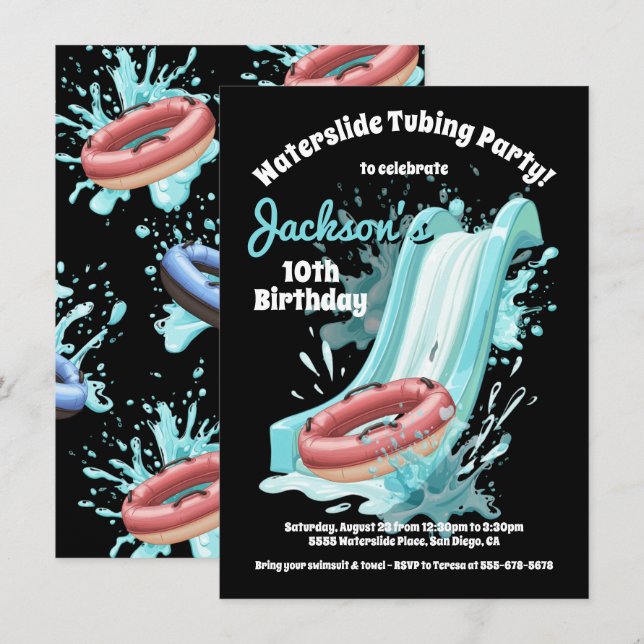 Invitation Piscine à toboggan fête d'anniversaire (Devant / Derrière)
