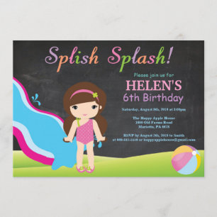 Invitation Piscine à toboggan pour tableau noir fête d'annive