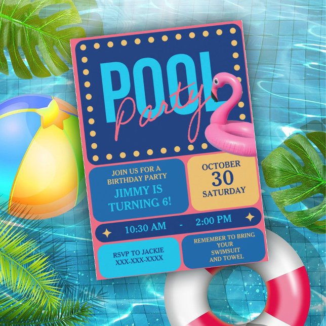 Invitation Piscine Animée Et Amusante Fête Anniversaire (Créateur téléchargé)