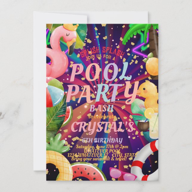 Invitation Piscine Anniversaire Enfants Personnalisé (Devant)
